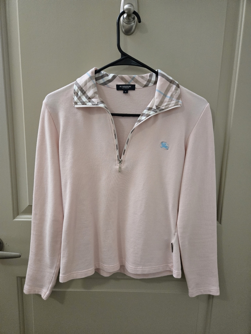 RARE Vintage Burberry "Blue Label" Pink Quarter-Zip with Check Trim